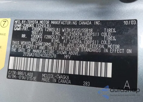 2004 Lexus Rx 330 z USA, uszkodzony, nr VIN 2T2GA31U24C002578